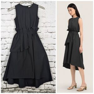 SABRINAGOH "Leigh" Sculptural Poplin Midi Dress Pockets Minimalist Artsy Size XS